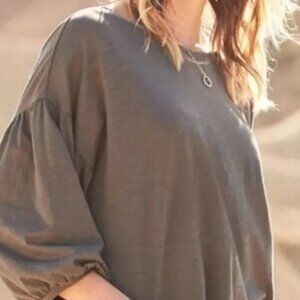 Garnet Hill Blouson-Sleeve Cropped Boxy Tee Lagenlook Neutral in Brown M